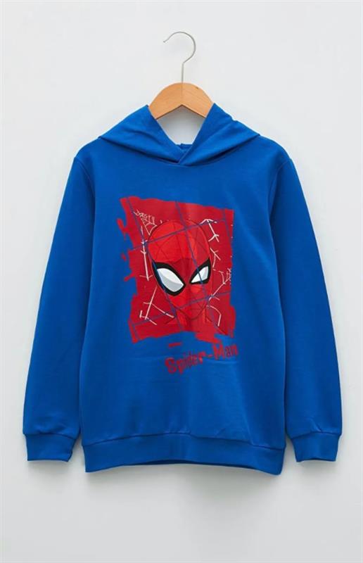 Kapüşonlu Spiderman Baskılı Uzun Kollu Erkek Çocuk Sweatshirt